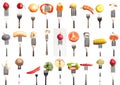 Fruits and vegetables on the forks. Healthy food Royalty Free Stock Photo