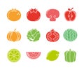 Fruits and vegetables fresh icons set flat design
