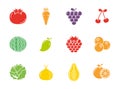 Fruits and vegetables fresh icons set flat design