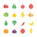 Fruits and vegetables fresh icons set flat design