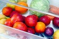 Fruits and vegetables in the fridge drawer Royalty Free Stock Photo