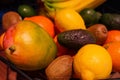 Fruits and vegetables in a fruitbasket very colorful. Royalty Free Stock Photo