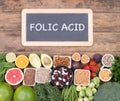 Folic acid food sources, top view Royalty Free Stock Photo