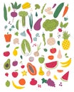 Fruits and vegetables hand draw illustration set