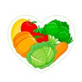 Fruits and vegetables in heart shape.