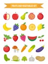 Fruits and vegetables icon set, flat style. Fruits, berries and vegetables set set isolated on a white background. Fruits and Royalty Free Stock Photo
