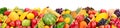 Fruits and vegetables isolated on white background. Panoramic collage. Wide photo with free space for text Royalty Free Stock Photo