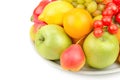 Fruits and vegetables isolated on a white . There is free space for text Royalty Free Stock Photo