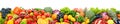 Fruits and vegetables isolated on white. Wide panoramic photo for title