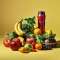 Fruits, vegetables, juice, smoothie boosting immunity by generative AI.