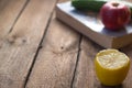 Fruits and vegetables near the old book. Royalty Free Stock Photo