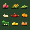 Fruits and Vegetables. Organic Food Icons Vector