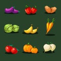 Fruits and Vegetables. Organic Food Icons Vector