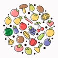 Fruits and vegetables poster of flat outline veggie and berry icons