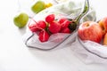 Fruits and vegetables in reusable mesh nylon bag, plastic free zero waste concept Royalty Free Stock Photo