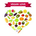 Fruits and vegetables set in a heart form, vegan love Royalty Free Stock Photo