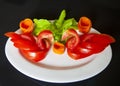 Fruits and vegetables in the shape of male Swan, on black background Royalty Free Stock Photo