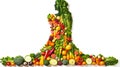 Fruits and vegetables in the shape of woman body, food concept. Ai generated