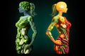 Fruits and vegetables in the shape of woman body, food concept. Ai generated