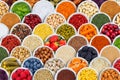 Fruits and vegetables spices ingredients background berries from