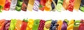 Fruits and vegetables in stripes closeups collage