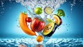 fruits and vegetables in swirling water suitable for background