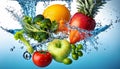 fruits and vegetables in swirling water suitable for background