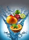 fruits and vegetables in swirling water suitable for background