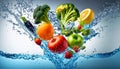 fruits and vegetables in swirling water suitable for background