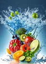 fruits and vegetables in swirling water suitable for background