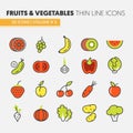 Fruits and Vegetables Thin Line Icons Set Royalty Free Stock Photo