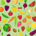 Fruits vegetables vector healthy nutrition of fruity apple banana and vegetably carrot for vegetarians eating organic