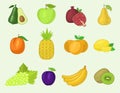 Fruits vegetables vector healthy nutrition fruity apple banana and vegetably carrot for vegetarians eating organic food