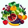 Fruits and vegetables. Fruits and vegetables. Vector illustration. AI generated