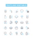Fruits and vegetables vector line icons set. Fruit, Vegetable, Apple, Orange, Banana, Potato, Tomato illustration Royalty Free Stock Photo