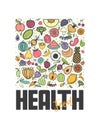 Fruits and vegetables, vegetarian banner healthy food, isolated color vector icons.