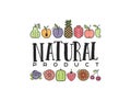 Fruits and vegetables, vegetarian banner natural product, isolated color vector icons.