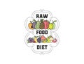 Fruits and vegetables, vegetarian banner raw food diet, isolated color vector icons.