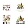 Fruits and vegetables, vegetarian banner set, isolated color vector icons.