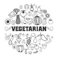 Fruits and vegetables, vegetarian set, isolated vector icons.