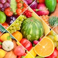 Fruits and vegetables on white background. Collage. Square image