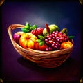 Fruits and vegetables in a wicker basket on a dark background AI Generated Royalty Free Stock Photo