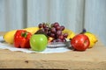 Fruits and Vegetables on Wooden Tab;e