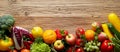 Fruits and vegetables on wooden table