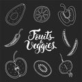 Fruits and Veggies hand drawn vector set Royalty Free Stock Photo