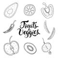 Fruits and Veggies hand drawn vector set Royalty Free Stock Photo