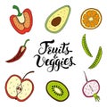 Fruits and Veggies hand drawn vector set Royalty Free Stock Photo