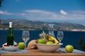 Fruits and wine with view