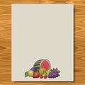 Fruits writing paper wood texture background
