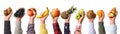 Fruity banner of different fruits in a row in hands Royalty Free Stock Photo